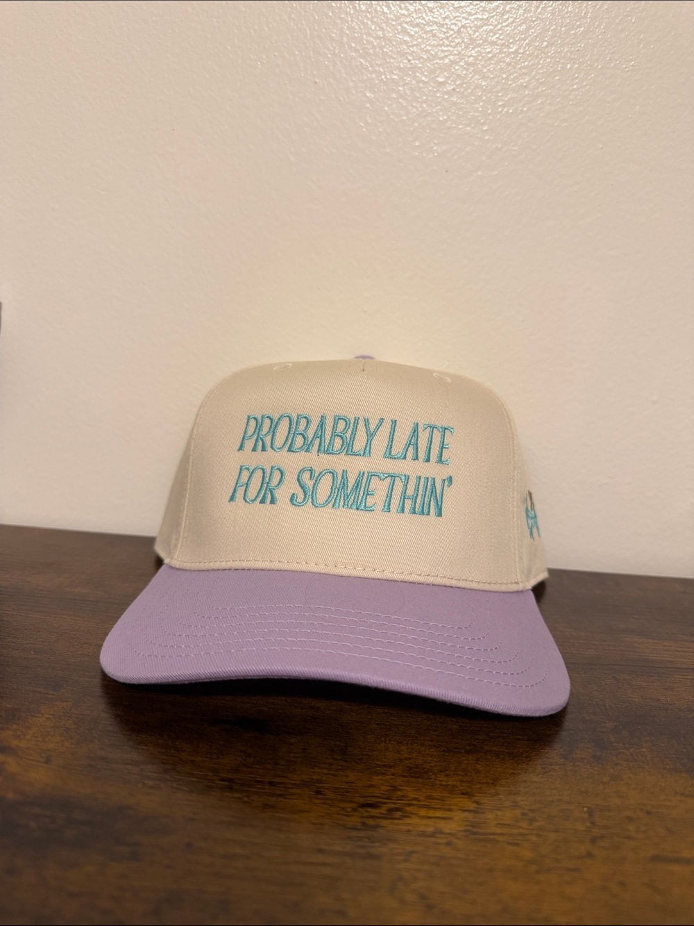 Probably Late For Somethin' Adult Two-Tone Baseball Cap - Cream & Lavender
